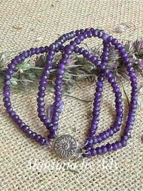 Fall  Purple amethyst Faceted Bead Bracelet with Silver Sun Clasp layered